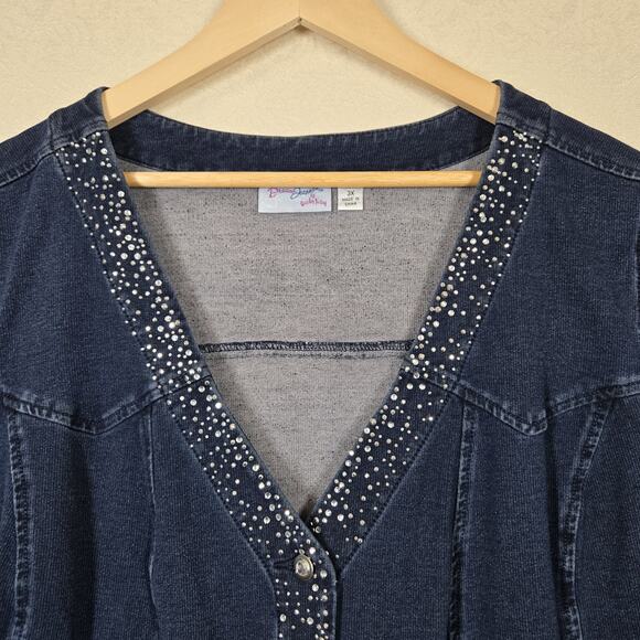 Dream Jeannes by Quaker Factory Vest 3X Blue Rhinestone Embellished Bling Boho - Picture 2 of 11